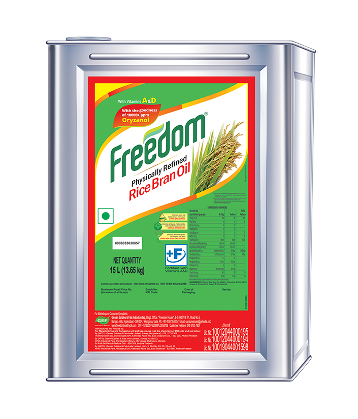 5 L Freedom Physically Refined Rice Bran Oil, Lowers Cholesterol